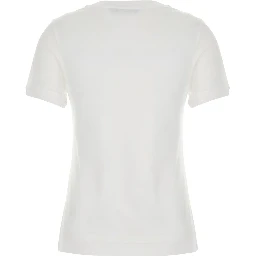 white T-shirt with logo patch on the front in cotton for women