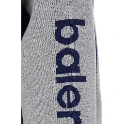 Gray Cardigan with contrasting high collar and maxi logo lettering on the sleeve in cotton for men