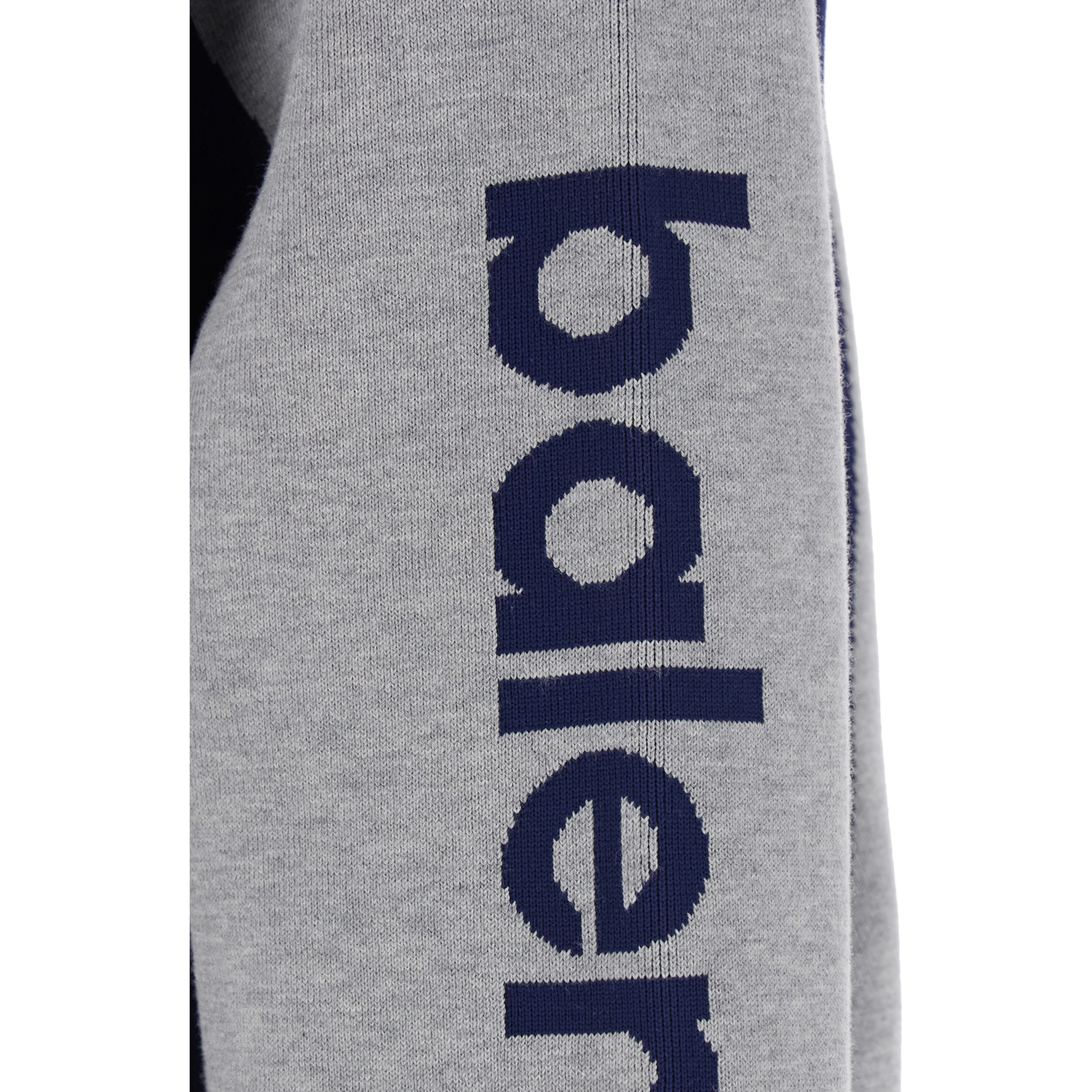 Gray Cardigan with contrasting high collar and maxi logo lettering on the sleeve in cotton for men