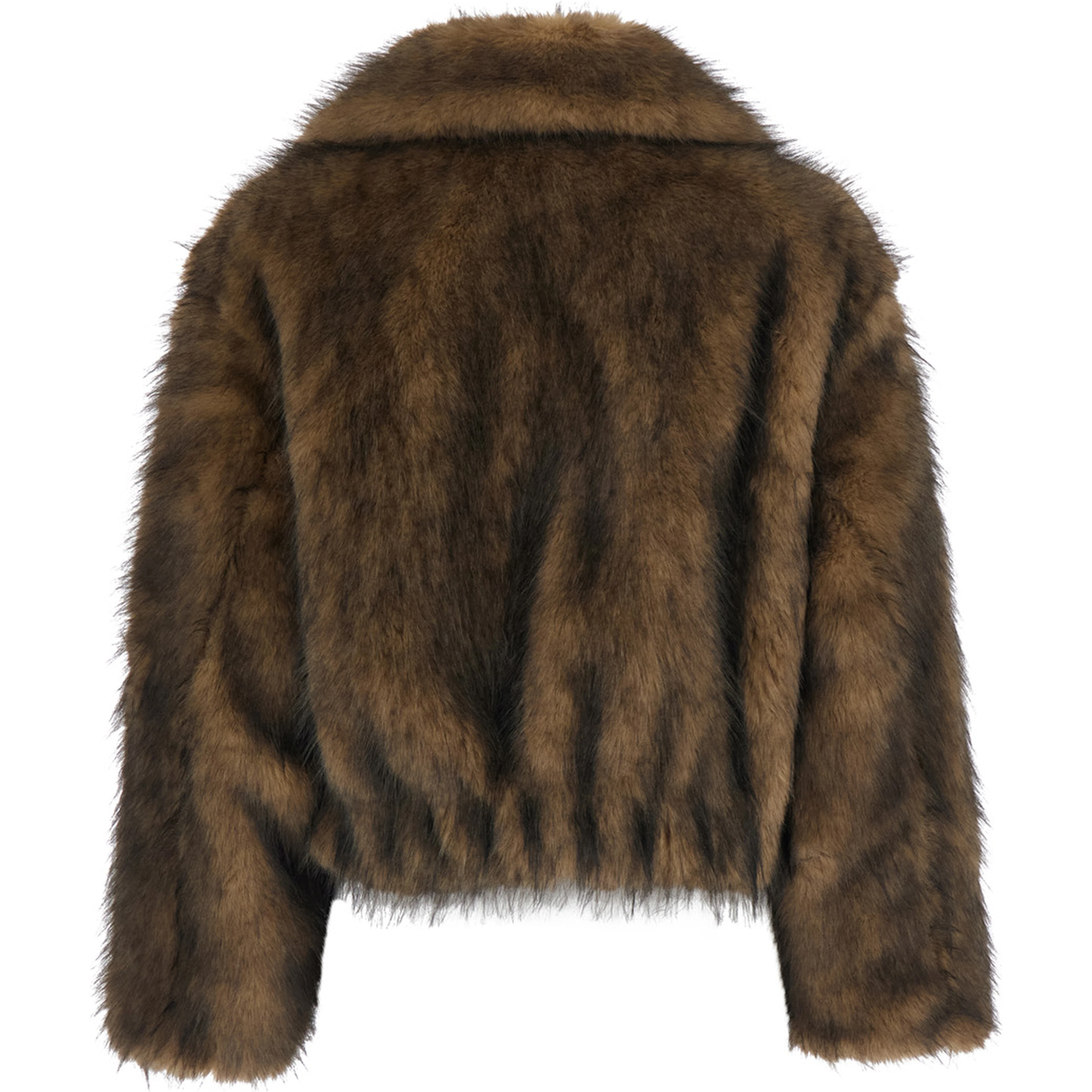Beige Coat with Wide Collar in Eco Fur for Women