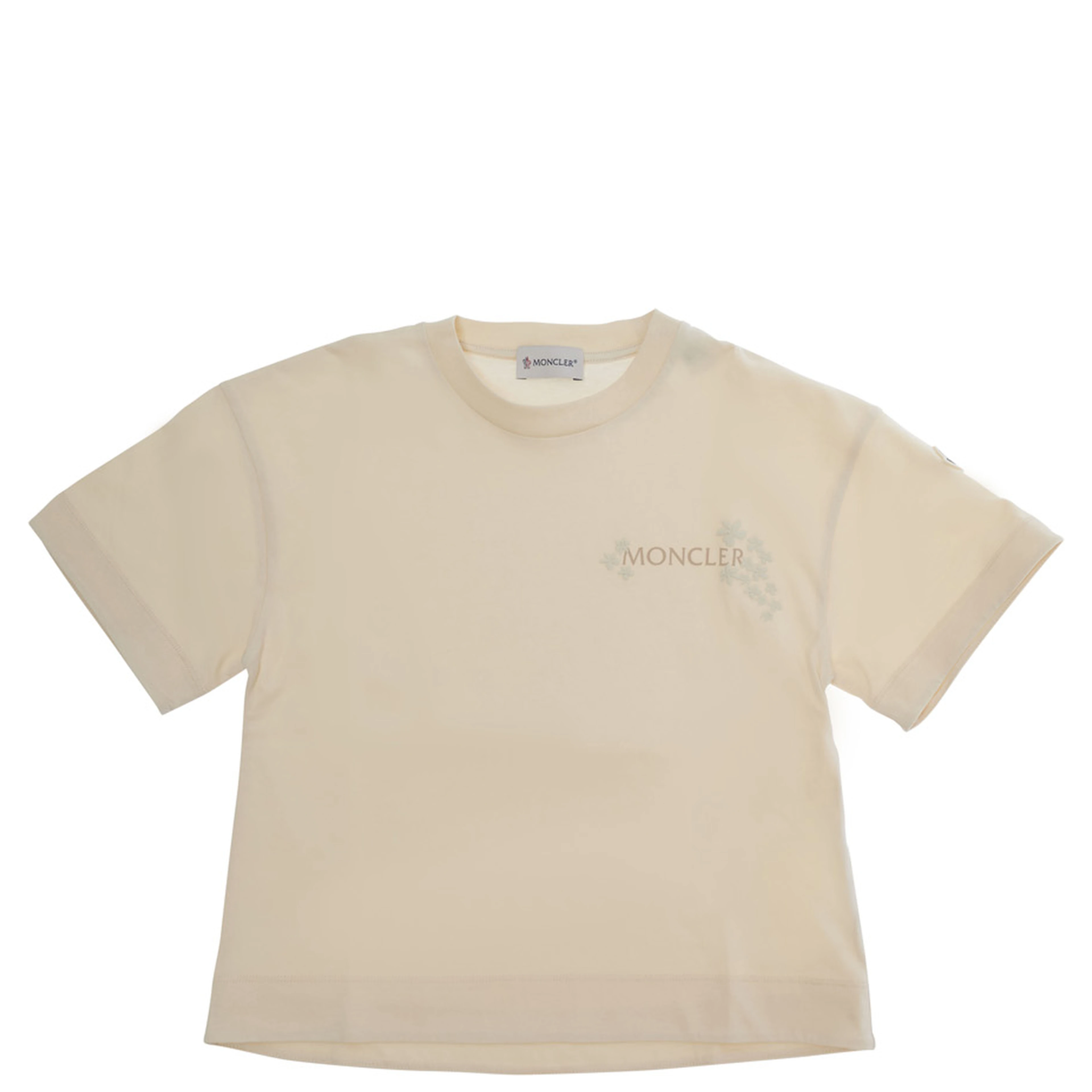 Pink Crew neck T-shirt with logo lettering on the front and logo patch on the sleeve in cotton girl