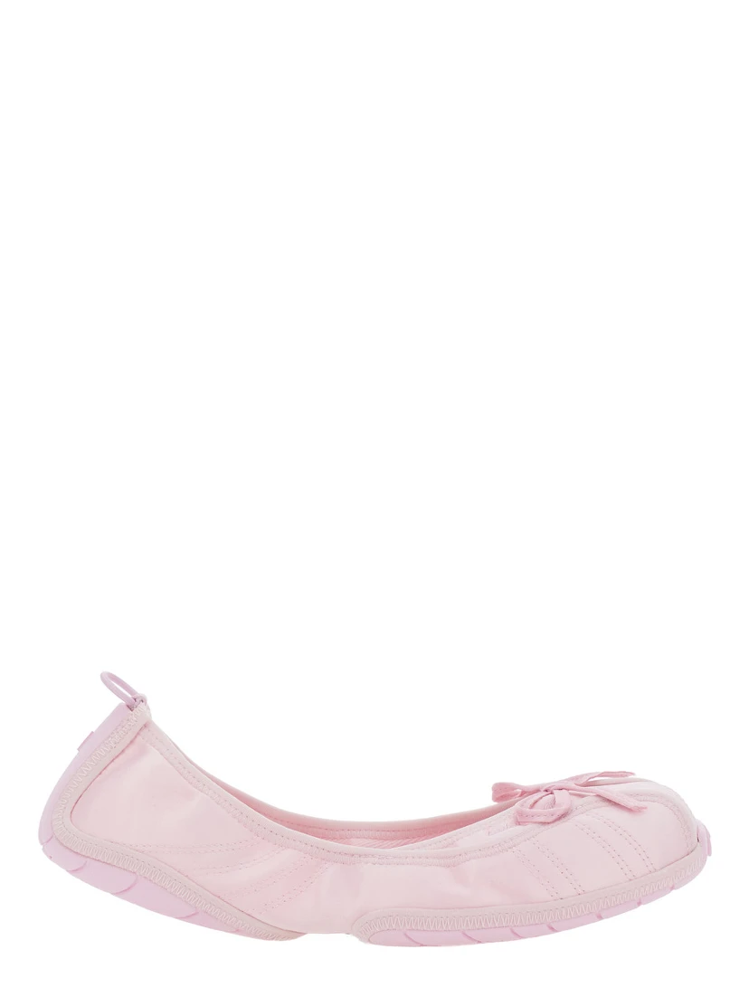 Pink Ballet Flats with Bow on the Front and Embroidered Logo in Tech Fabric Women