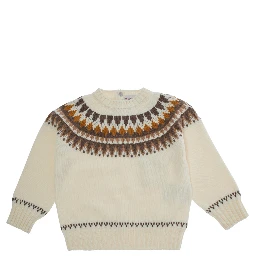 White Sweater with round neck and embroidered motif in wool and cashmere Girl