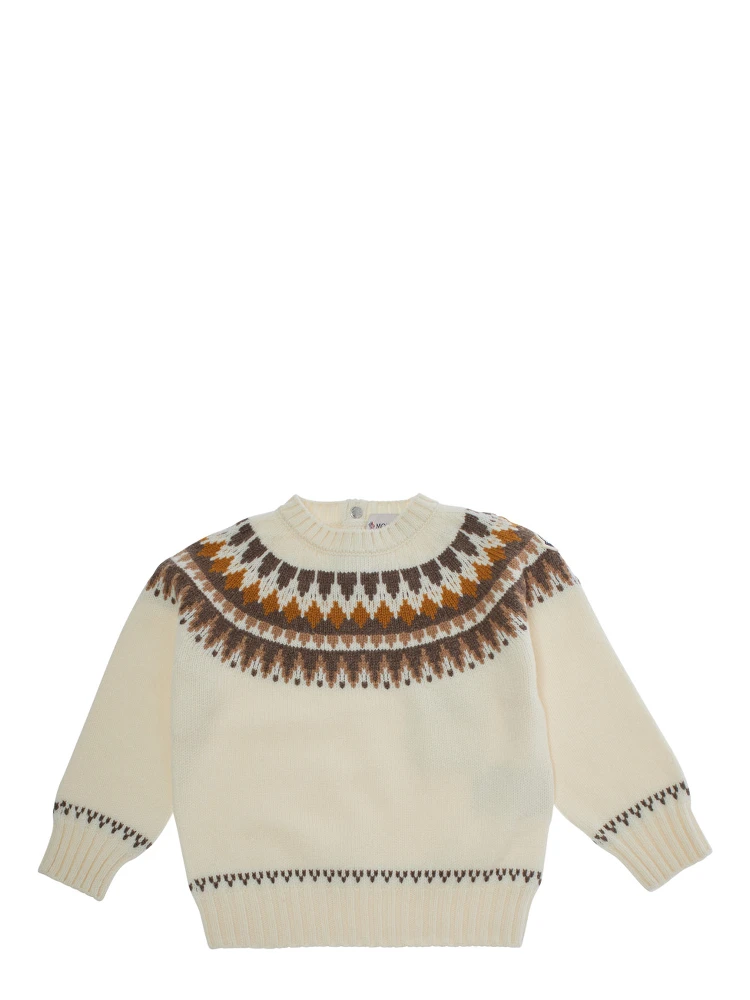 White Sweater with round neck and embroidered motif in wool and cashmere Girl