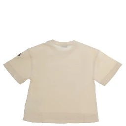 Pink Crew neck T-shirt with logo lettering on the front and logo patch on the sleeve in cotton girl