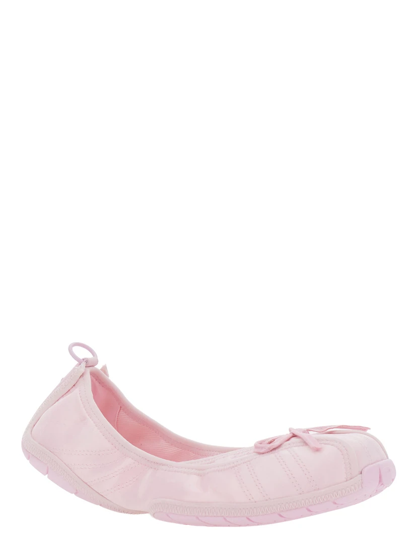 Pink Ballet Flats with Bow on the Front and Embroidered Logo in Tech Fabric Women