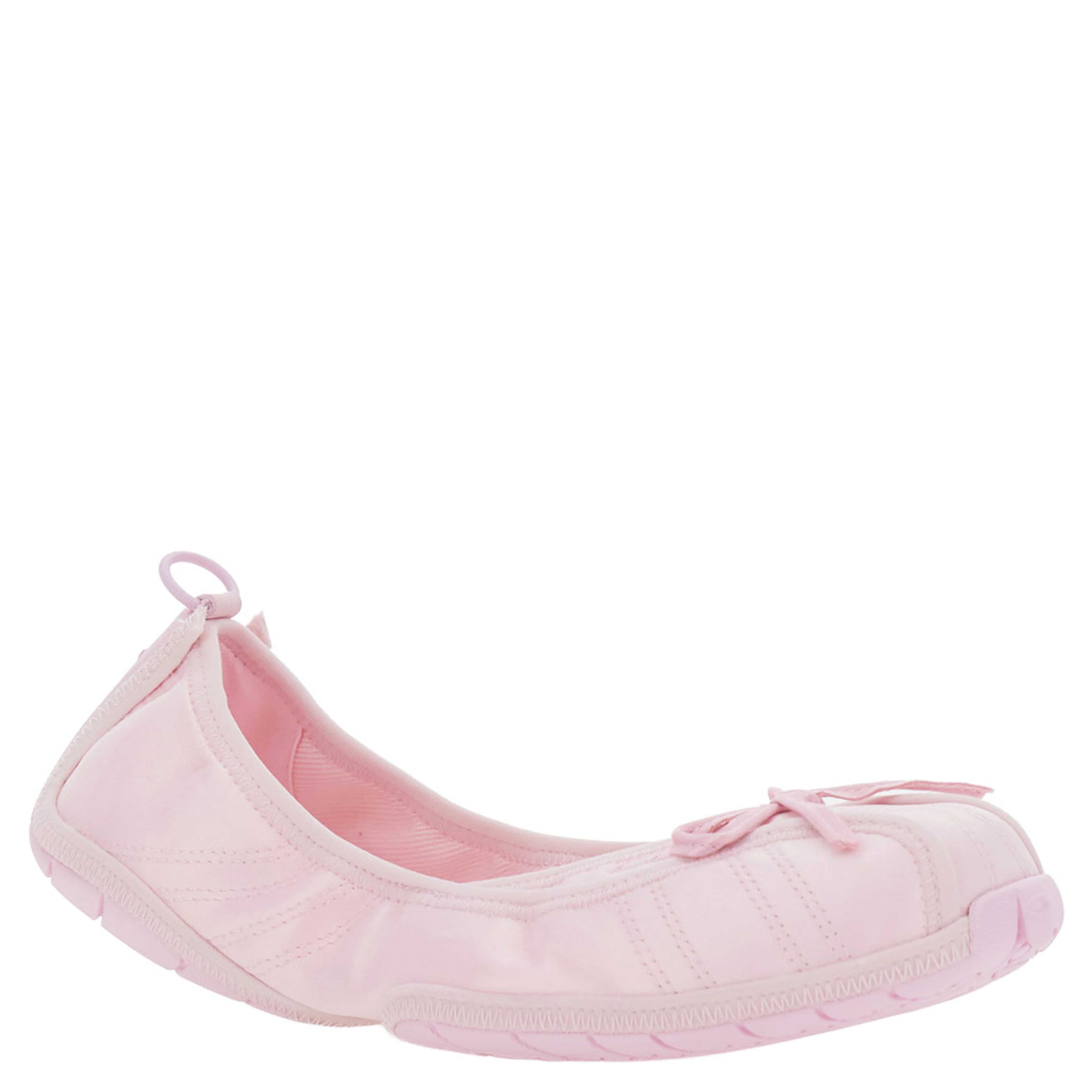 Pink Ballet Flats with Bow on the Front and Embroidered Logo in Tech Fabric Women