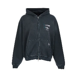 Black Hooded sweatshirt with fixed hood and maxi logo on the back in cotton for men