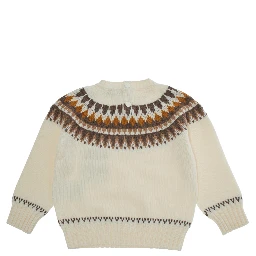 White Sweater with round neck and embroidered motif in wool and cashmere Girl