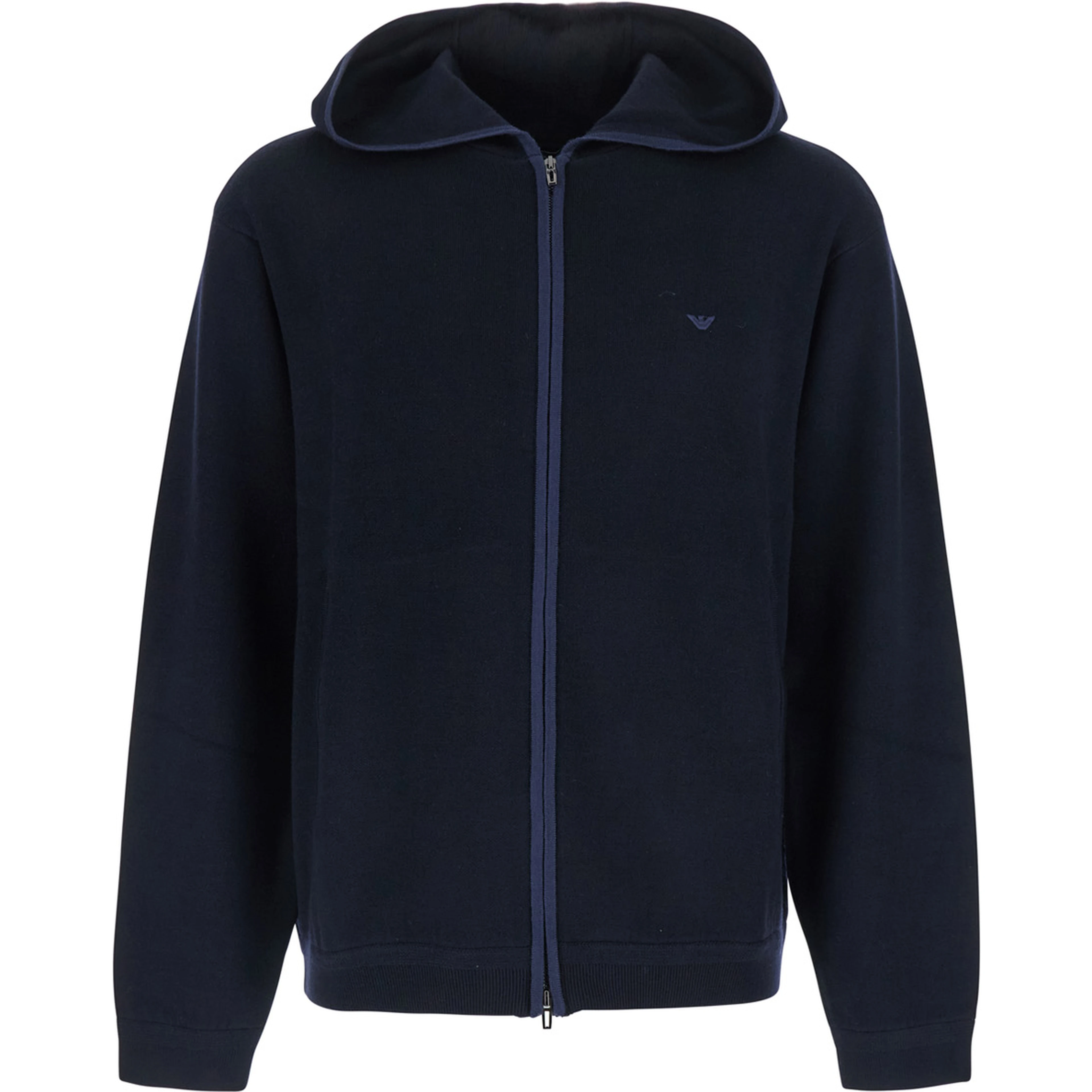black Sweater with zip and logo patch on the front in wool for men