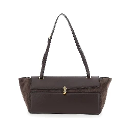 Crossbody bag in suede and smooth leather with brown details for women