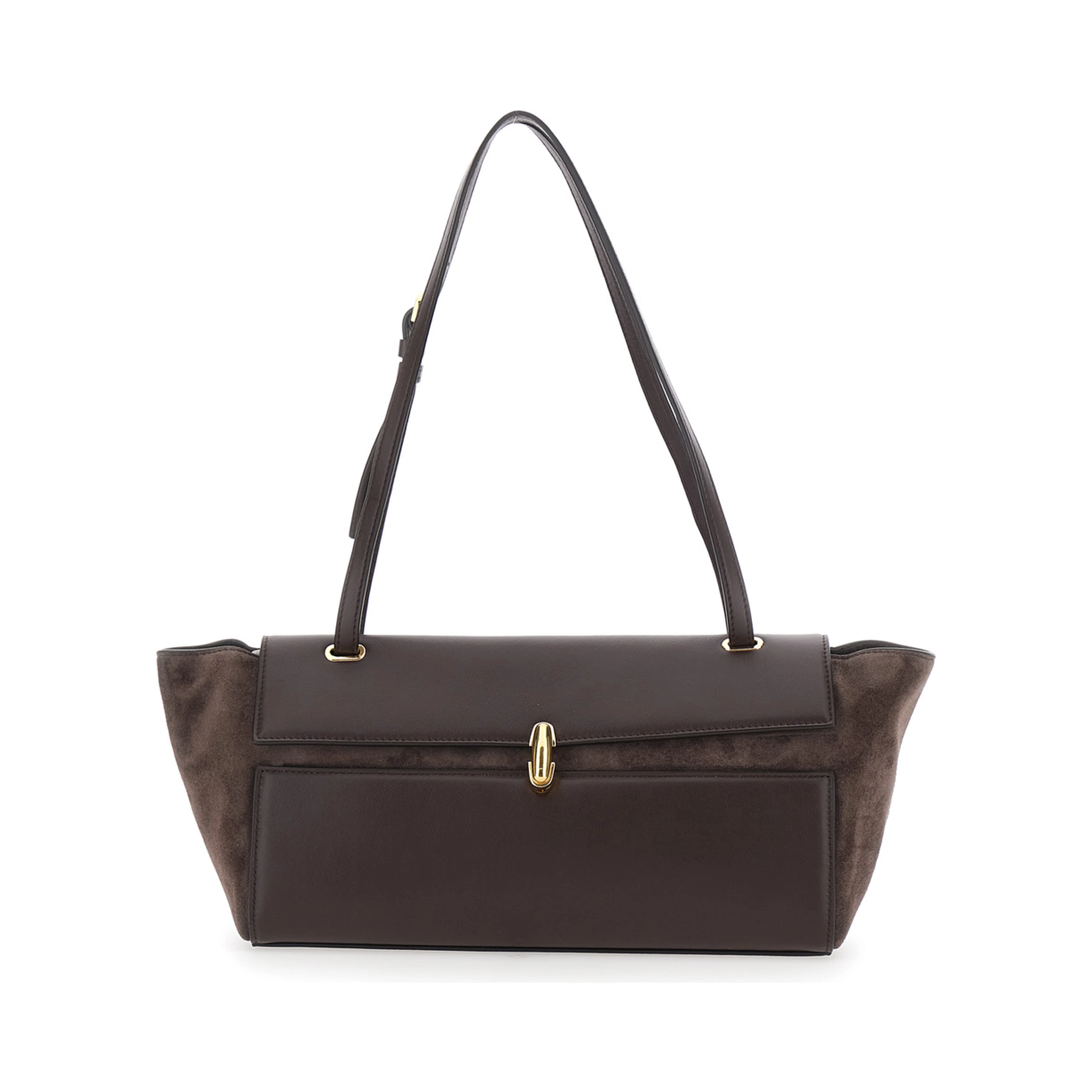 Crossbody bag in suede and smooth leather with brown details for women