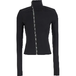 Gary Black Crop Jacket with High Collar and Off-Center Zip Closure in Wool Blend for Women