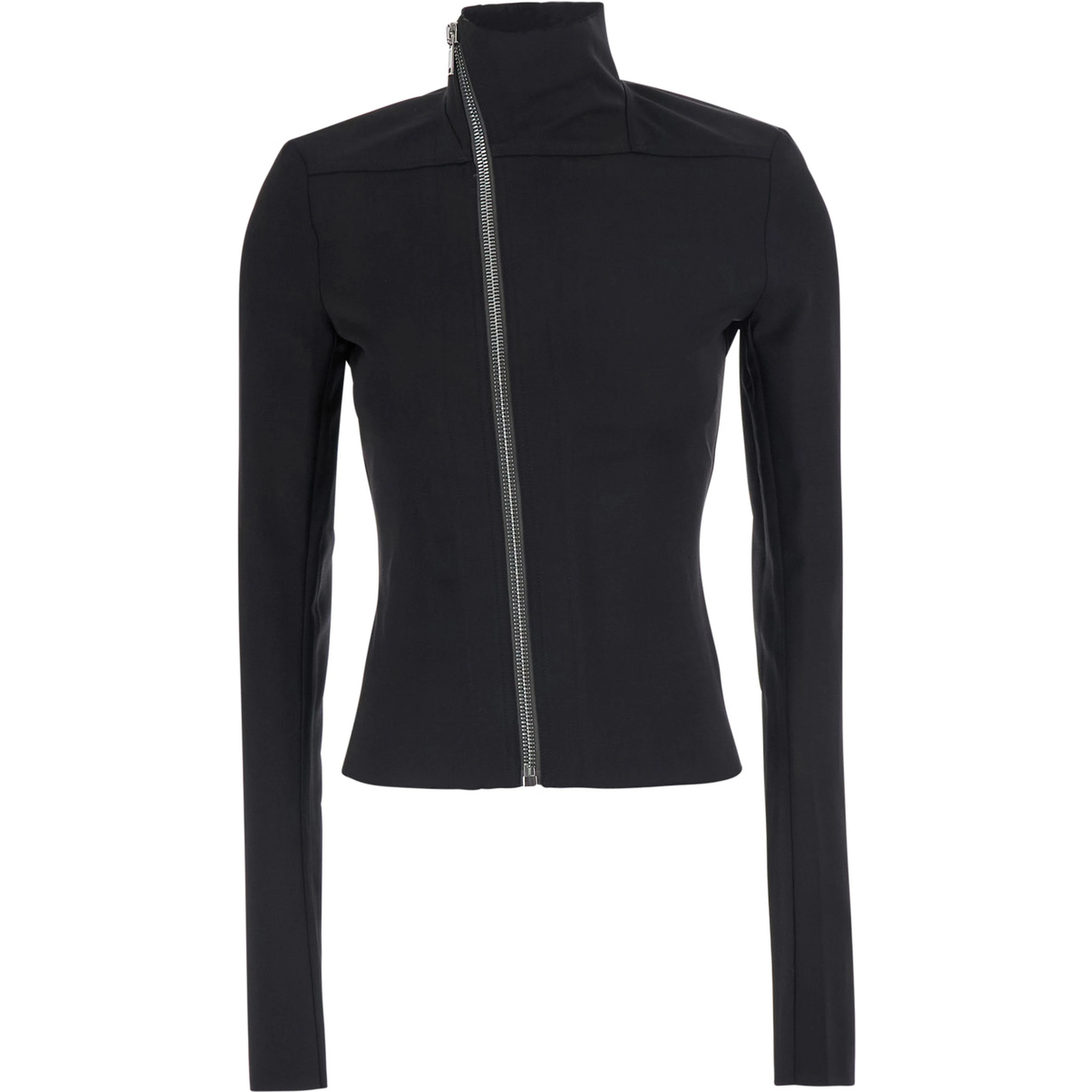 Gary Black Crop Jacket with High Collar and Off-Center Zip Closure in Wool Blend for Women