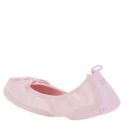 Pink Ballet Flats with Bow on the Front and Embroidered Logo in Tech Fabric Women