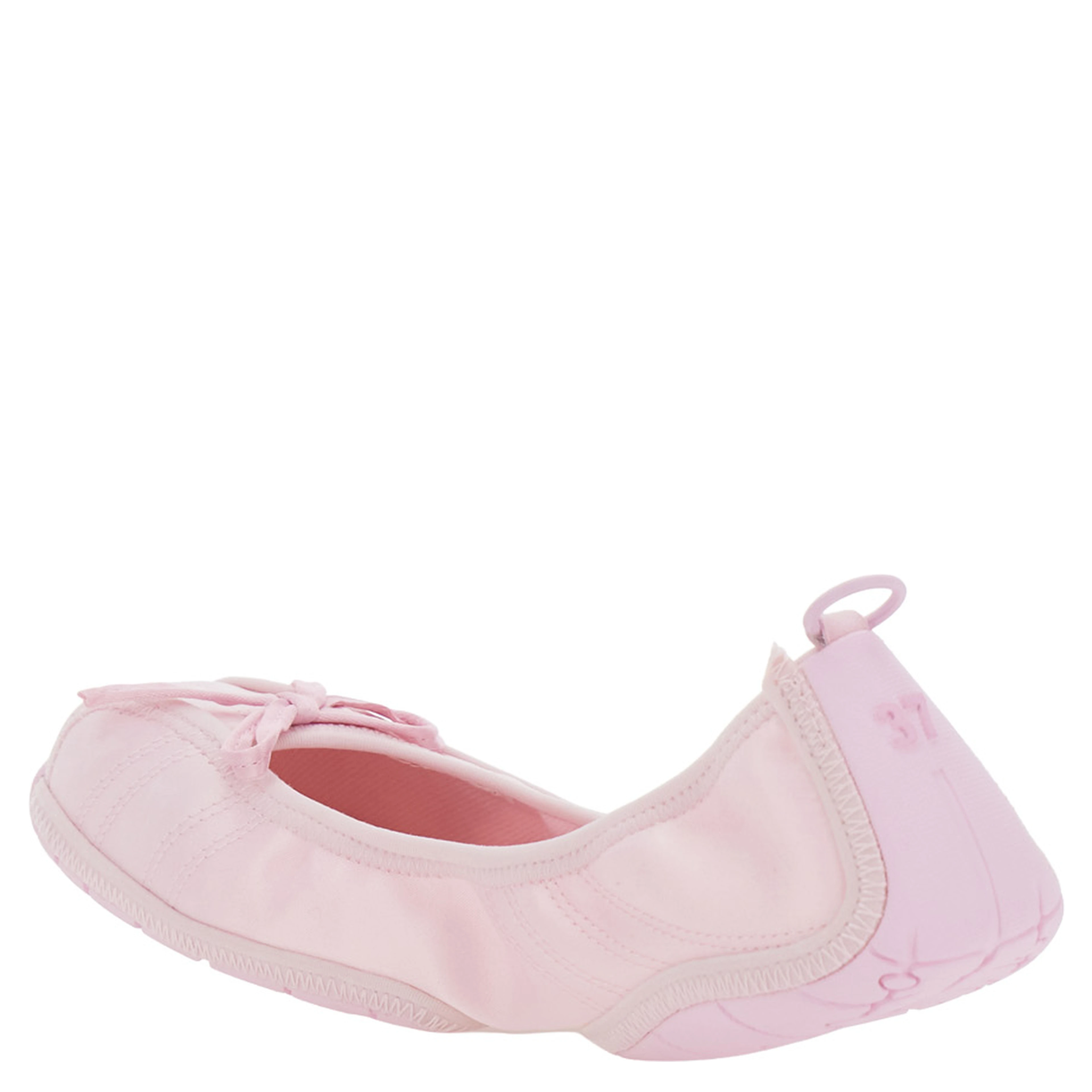 Pink Ballet Flats with Bow on the Front and Embroidered Logo in Tech Fabric Women
