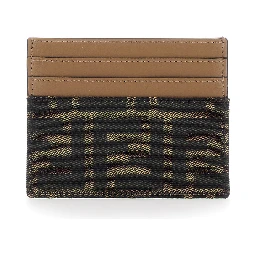 Card holder with FF All-Over Motif in Brown Fabric for women