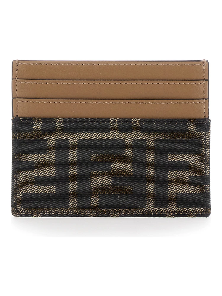 Card holder with FF All-Over Motif in Brown Fabric for women