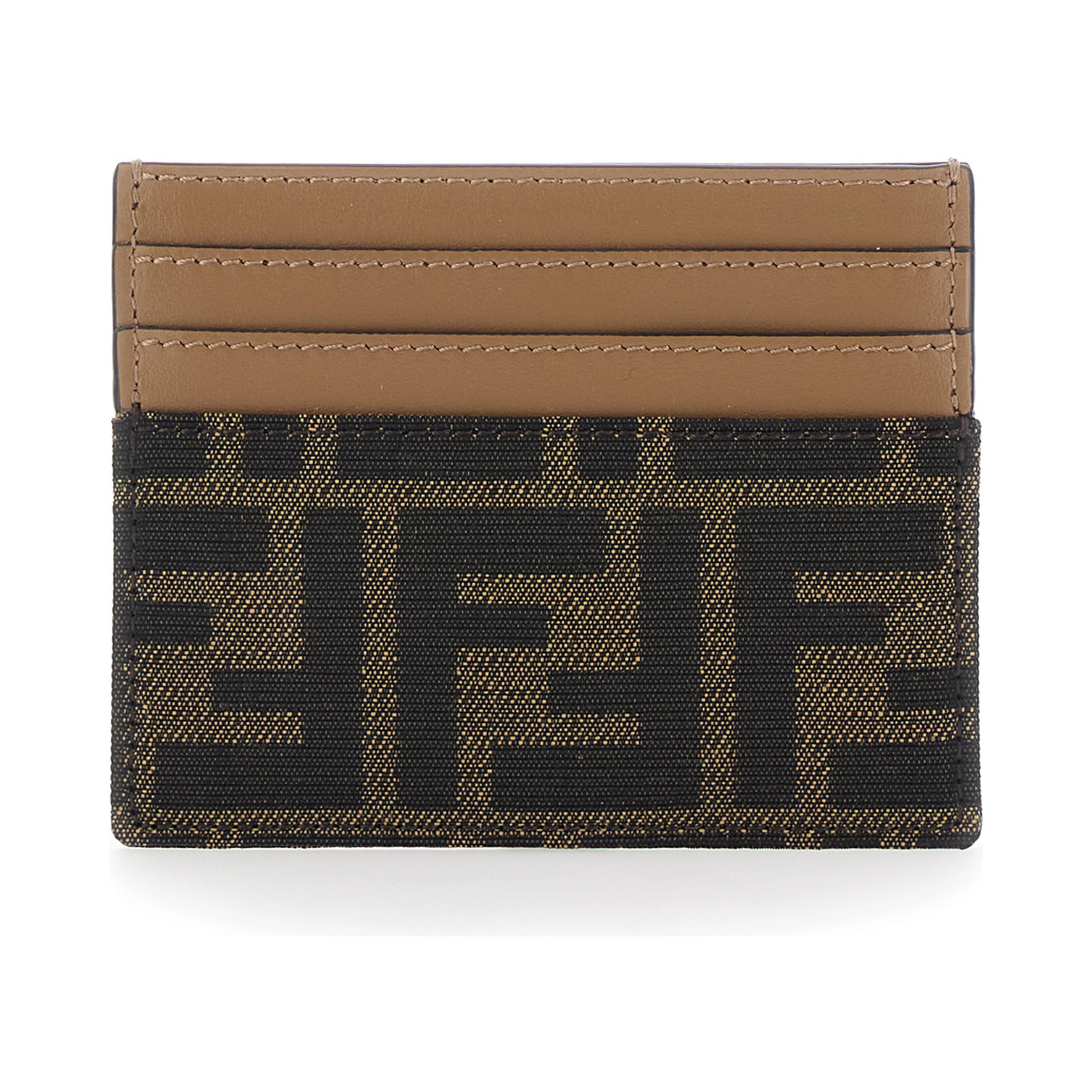 Card holder with FF All-Over Motif in Brown Fabric for women