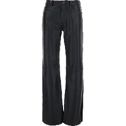 Black Pants with Wide Leg in Leather for Women