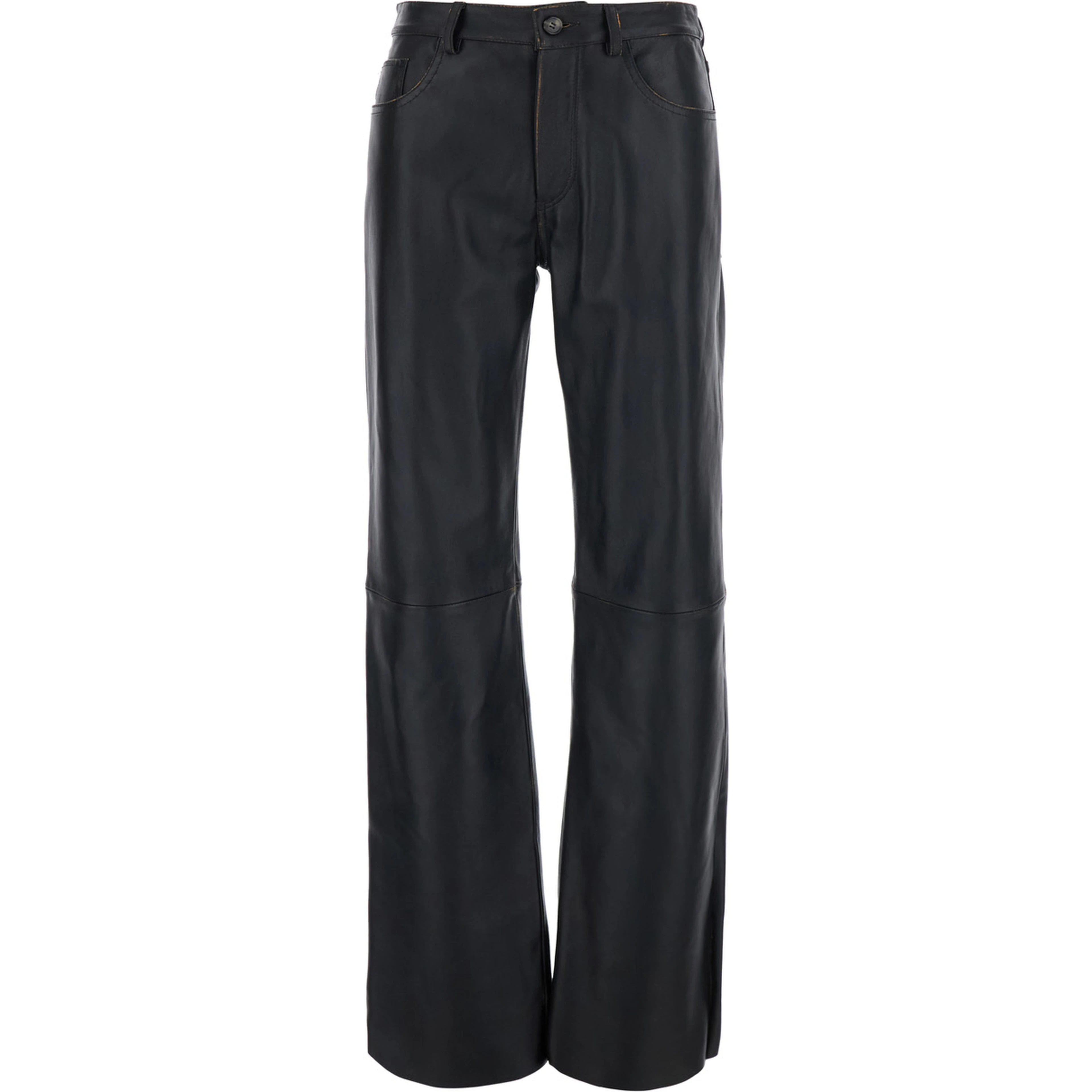 Black Pants with Wide Leg in Leather for Women
