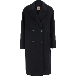 Black Double-breasted coat with notched revers in wool blend for women