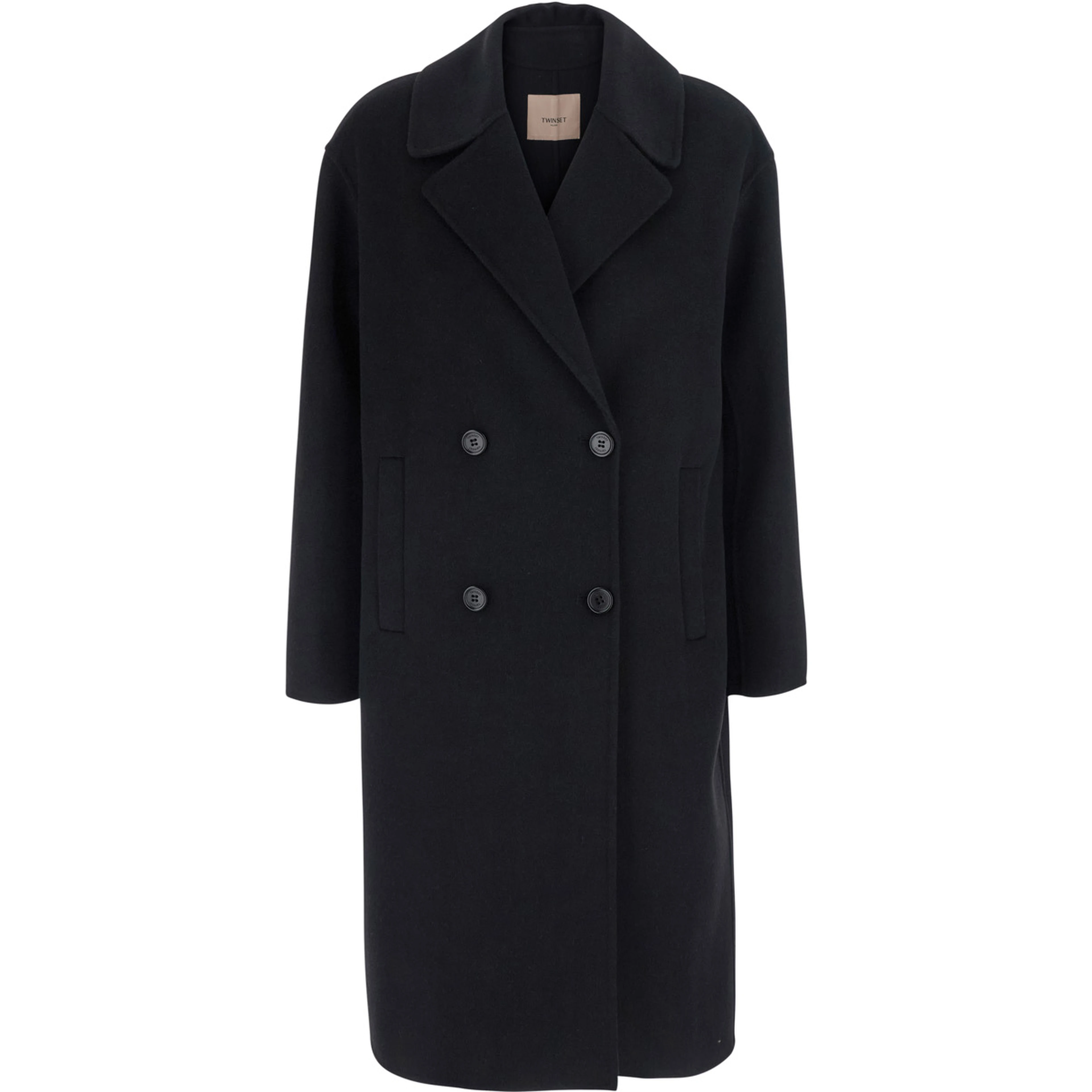 Black Double-breasted coat with notched revers in wool blend for women