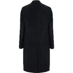 Black Double-breasted coat with Peak revers in wool and cashmere for men