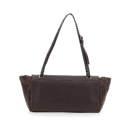 Crossbody bag in suede and smooth leather with brown details for women