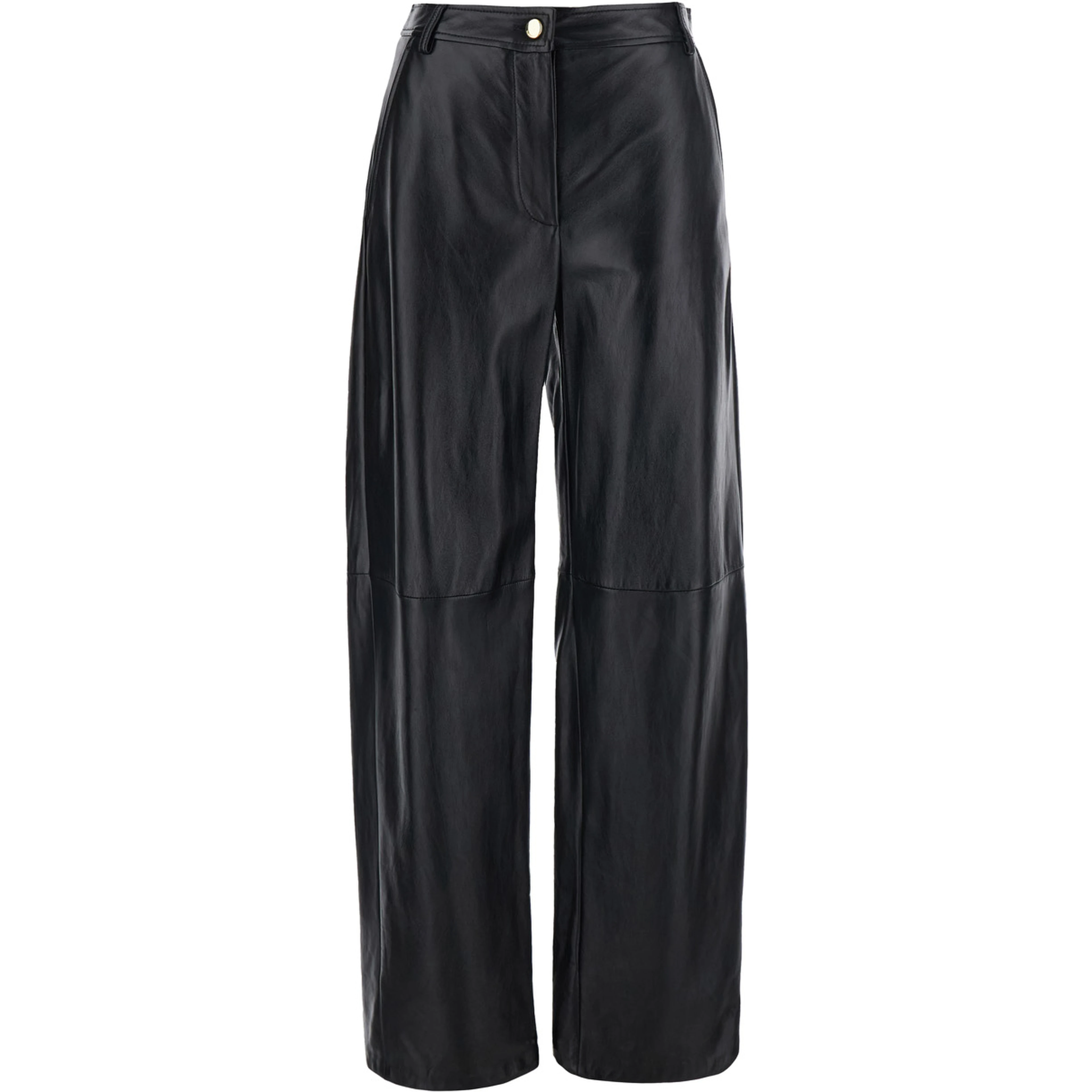 Legno Black Pants with Button and Zip Closure at the Front in Leather for Women