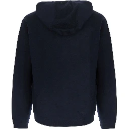 black Sweater with zip and logo patch on the front in wool for men