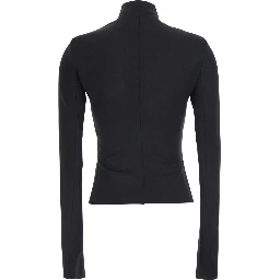 Gary Black Crop Jacket with High Collar and Off-Center Zip Closure in Wool Blend for Women