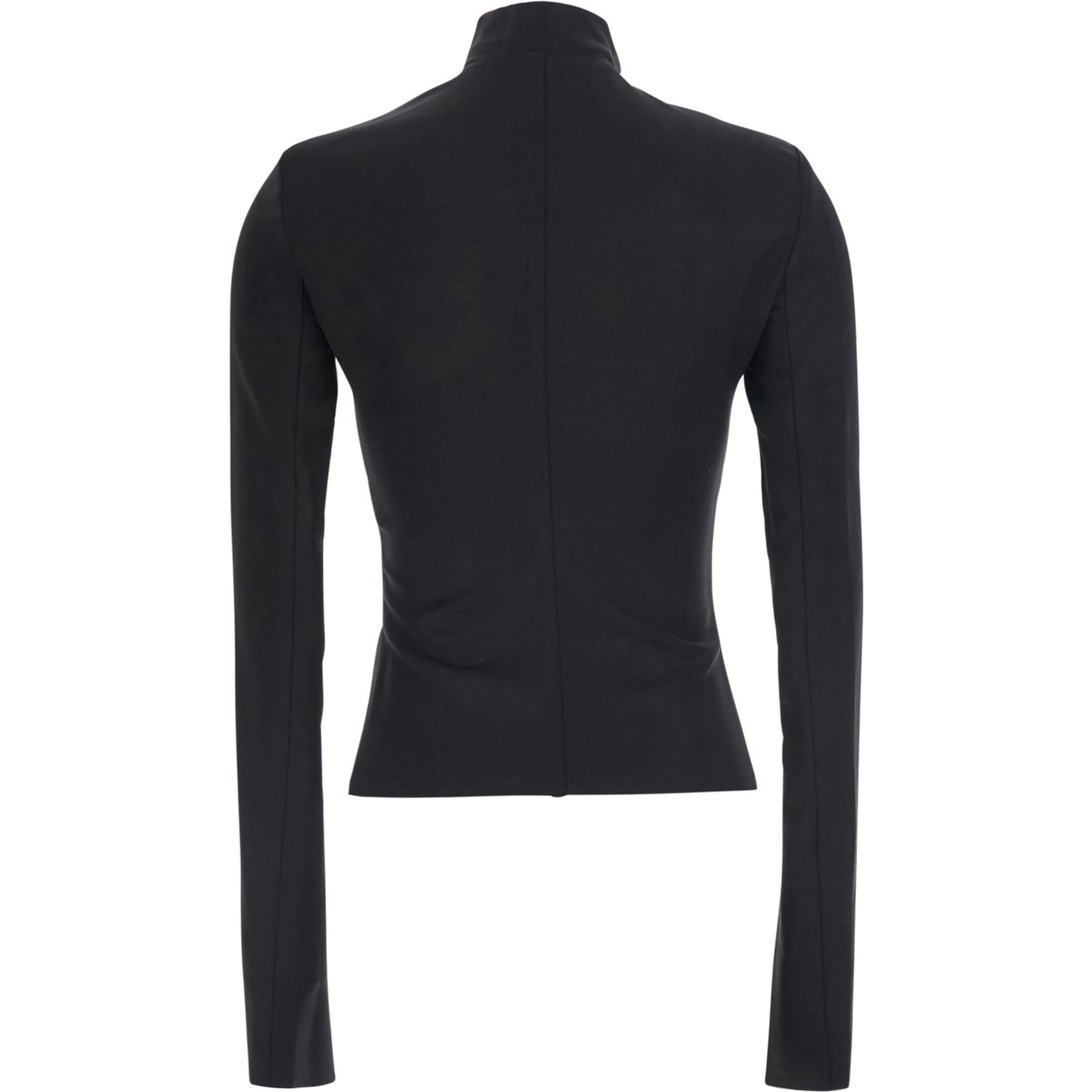 Gary Black Crop Jacket with High Collar and Off-Center Zip Closure in Wool Blend for Women
