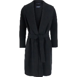 Messi Black Coat with Front Belt Closure in Wool for Women
