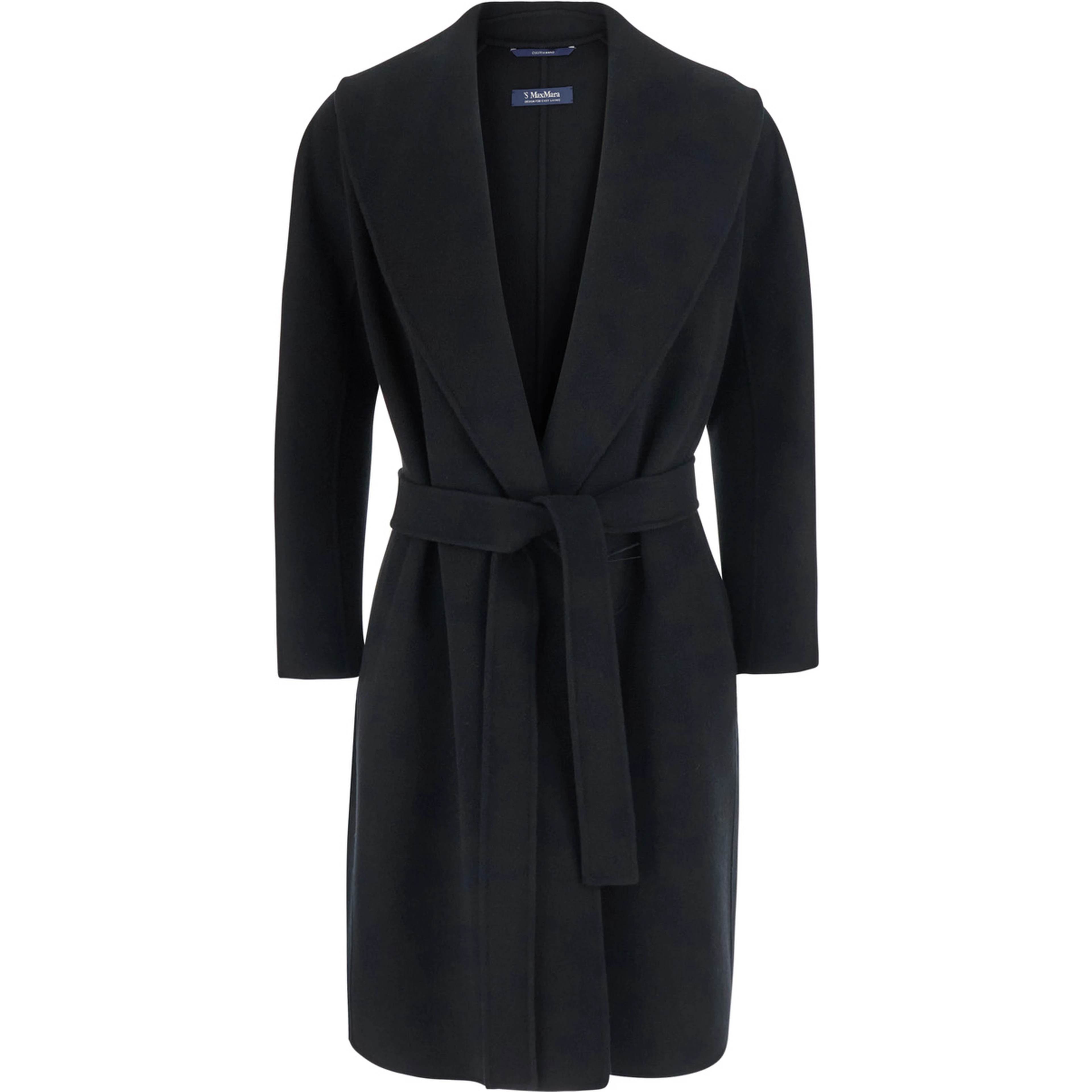 Messi Black Coat with Front Belt Closure in Wool for Women