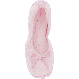 Pink Ballet Flats with Bow on the Front and Embroidered Logo in Tech Fabric Women