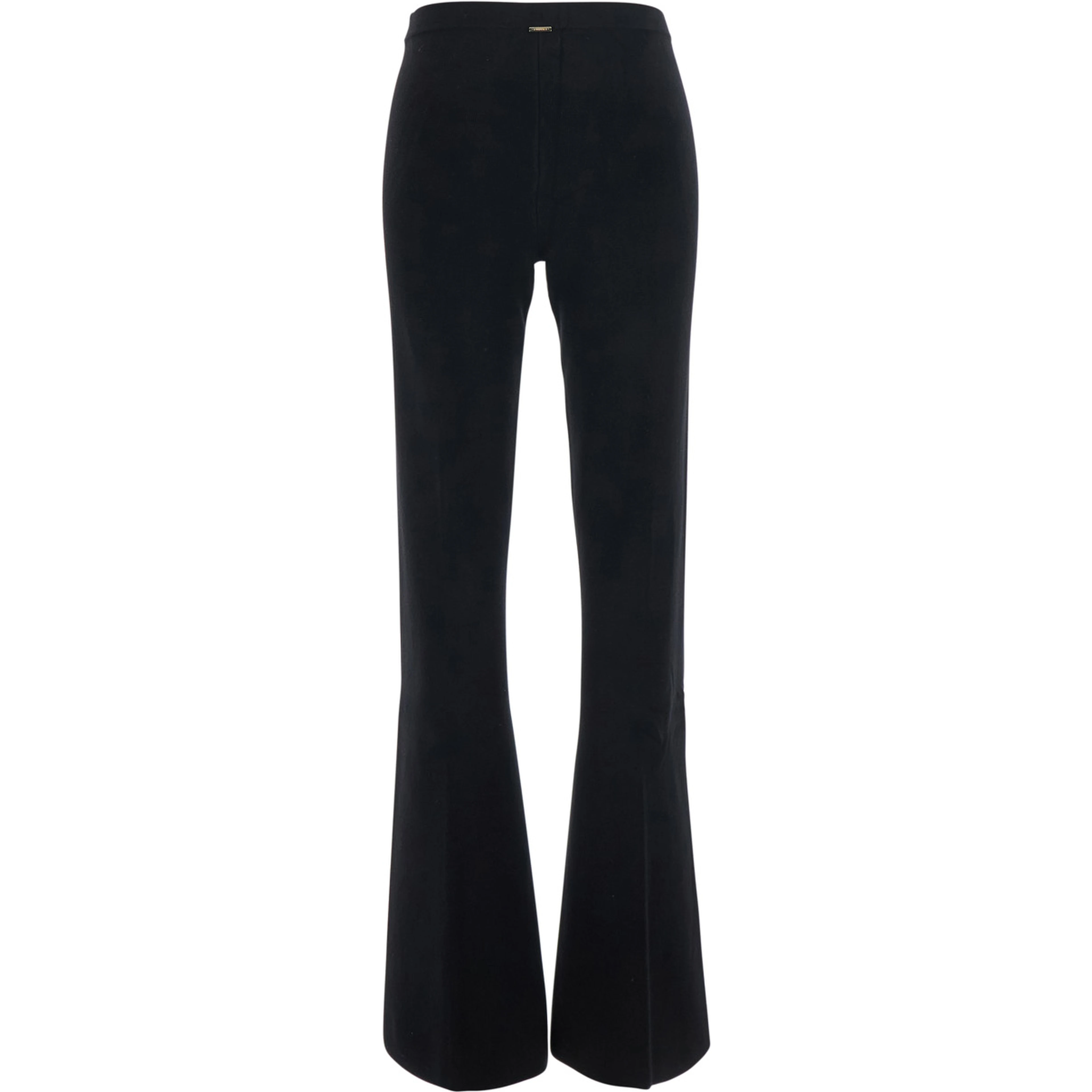 Black High-Waisted Pants with Logo Plate on the Back and Flared Leg in Blend Viscose for Women