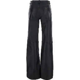 Black Pants with Wide Leg in Leather for Women