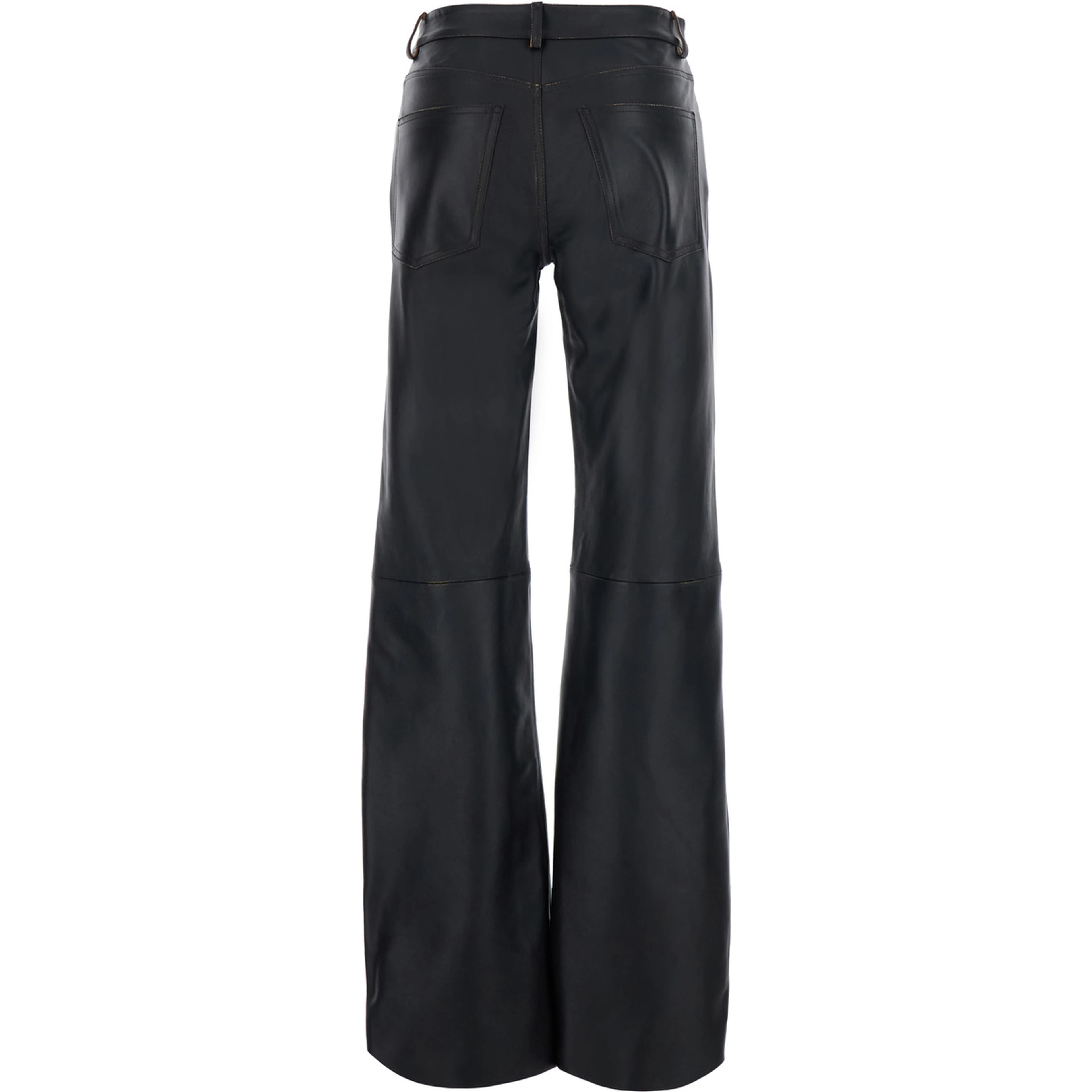 Black Pants with Wide Leg in Leather for Women