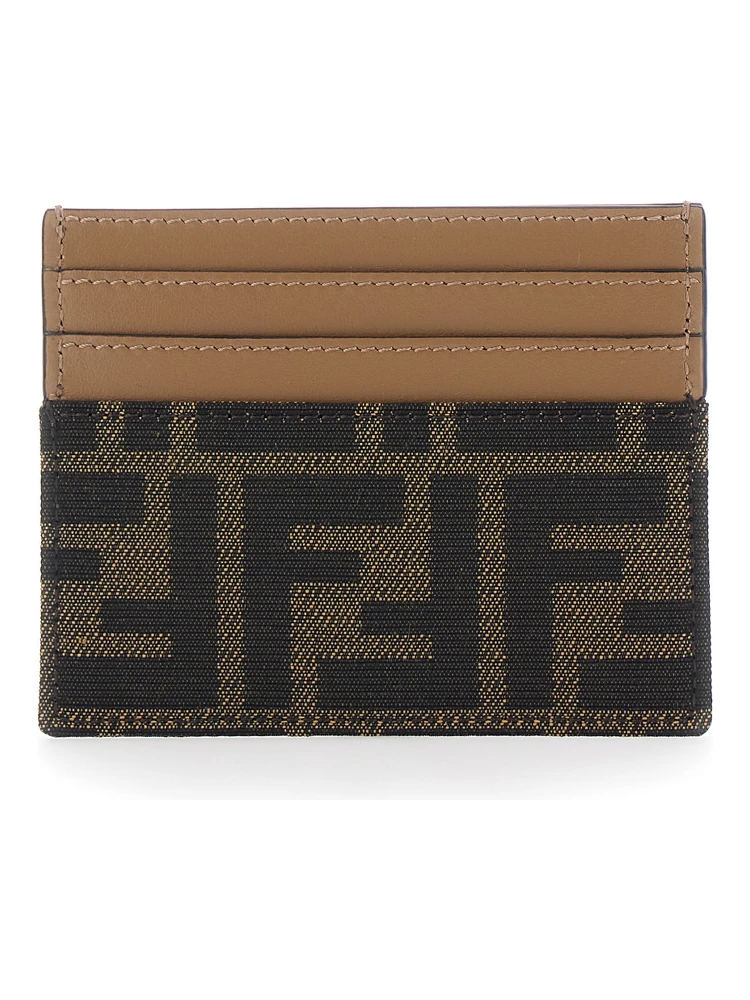 Card holder with FF All-Over Motif in Brown Fabric for women alternative