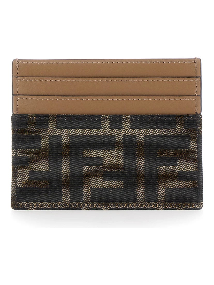 Card holder with FF All-Over Motif in Brown Fabric for women