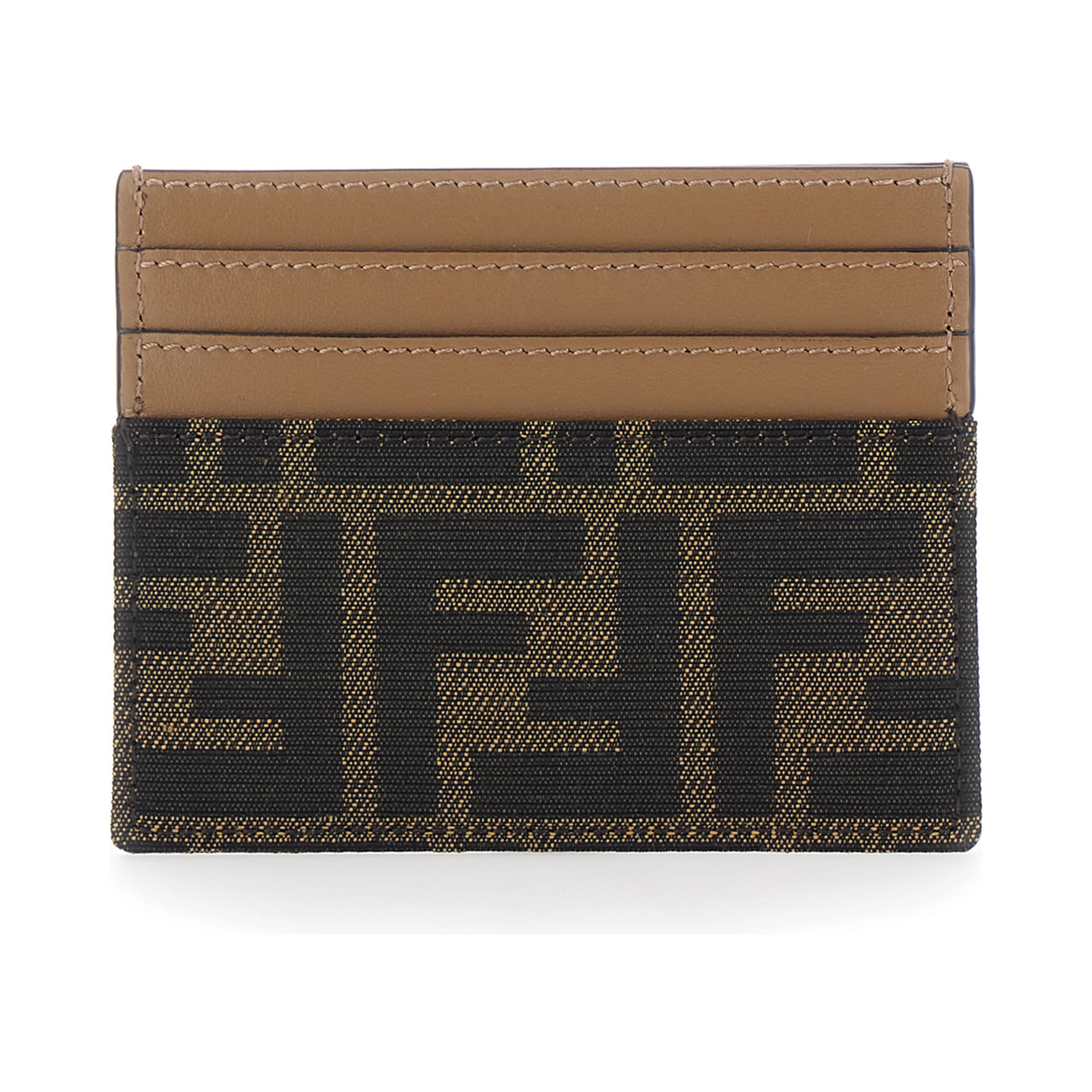 Card holder with FF All-Over Motif in Brown Fabric for women