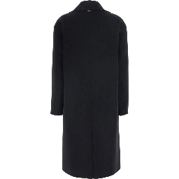 Black Double-breasted coat with notched revers in wool blend for women