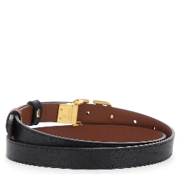 Reversible Belt with VLogo Buckle in Black Leather for Women