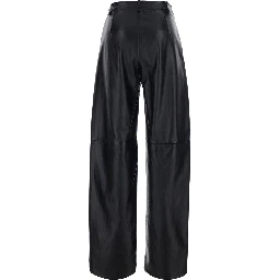 Legno Black Pants with Button and Zip Closure at the Front in Leather for Women