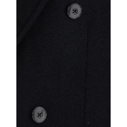 Black Double-breasted coat with Peak revers in wool and cashmere for men