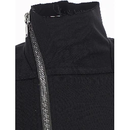 Gary Black Crop Jacket with High Collar and Off-Center Zip Closure in Wool Blend for Women