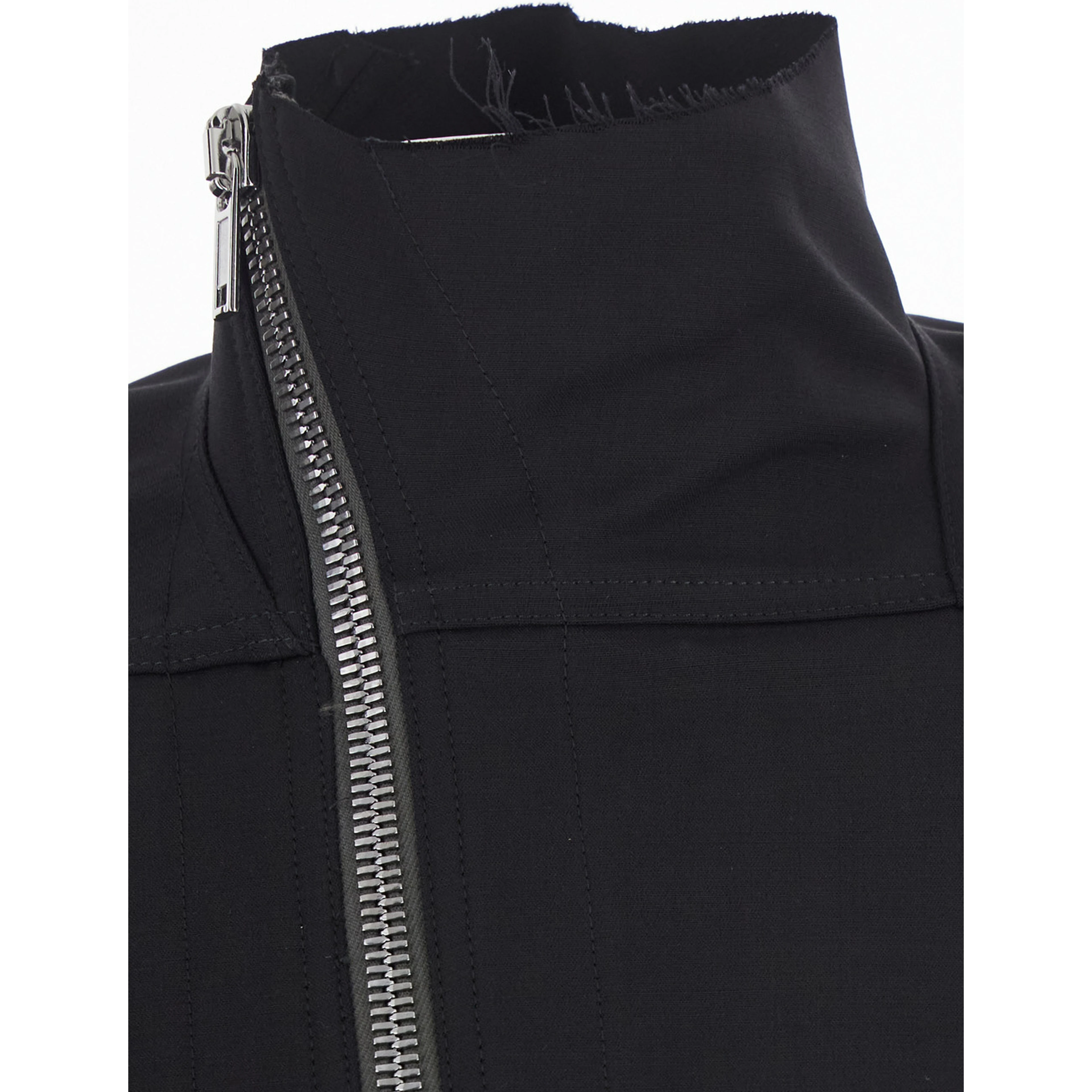 Gary Black Crop Jacket with High Collar and Off-Center Zip Closure in Wool Blend for Women