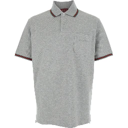 Polo Shirt with Web Details and Lettering Logo on the Front in Grey Wool Blend for Men