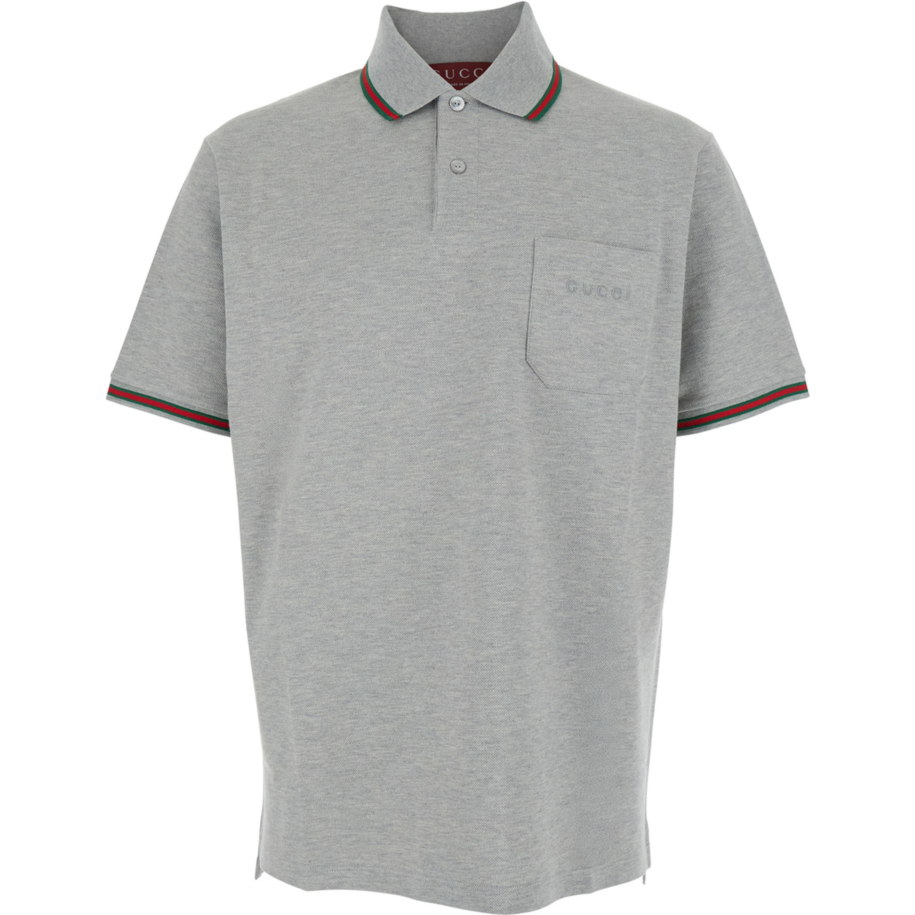 Polo Shirt with Web Details and Lettering Logo on the Front in Grey Wool Blend for Men